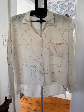 ASTR The Label Cream Ballet Sketch Button-Up Blouse with Abstract Line Print